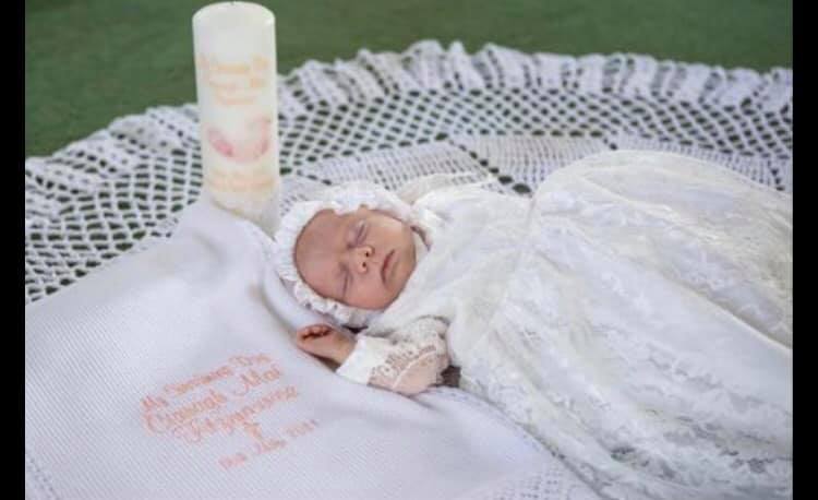 satin and lace christening gown